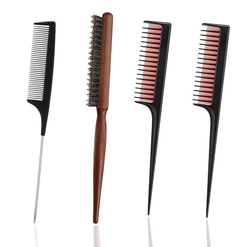 4 Pieces Hair Teasing Comb Set Hair Brush Rat Tail Comb Hair Styling Backcombing Parting Teasing Comb Women Back Combing Hair