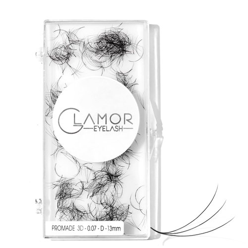 GLAMOREYELASH 500 Promade Volume Fans Loose Eyelash Extension, Handmade Individual Lashes Loose Fan 3D-16D, 0.03/0.05/0.07mm Thickness, C CC D Curl for Mink Lashes, 8-16mm Length (3D-0.07-CC, 16mm)