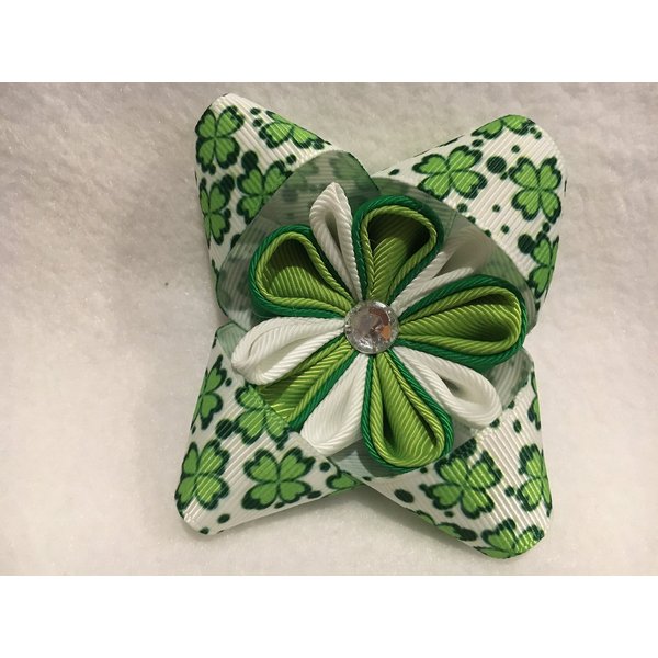 Grosgrain Ribbon Hair Bow, Stacked Hair Bow, Flower Hair Bow, Kanzashi Flower Hair Bow, Four Leaf Clover