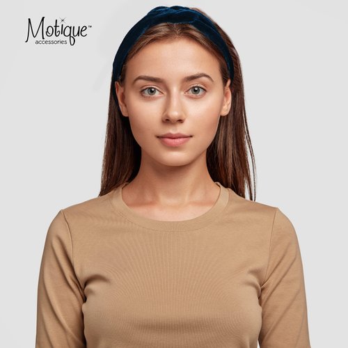 Motique Accessories 1.5 Inch Velvet Braid Headband Women and Girls Hair Band - Blue