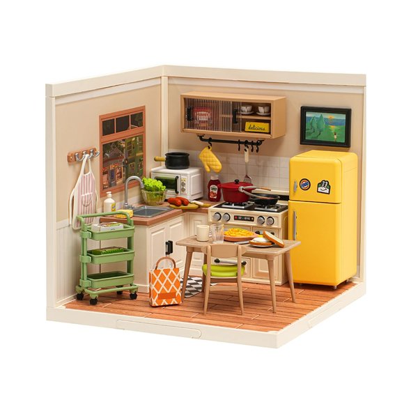 Rowood Miniature House Kit,DIY Plastic Mini Dollhouse Kit to Build for Adults,Adult Craft Kits Teen Girl Gifts on Birthday Christmas-Happy Meals Kitchen