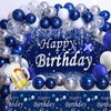 Navy Blue Birthday Decorations, Happy Birthday Decorations for Men Women- Blue Photography Backdrop & Tablecloth Balloons Arch Kit Banner Birthday Party Supplies Bday Decor with Table Cover