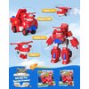 Super Wings Jett 7" Tall Superwings Jett Robot Suit and 2” Scale Transforming Jett Mini Figure , Transforming Robot & Transforming Fire Truck Toy Vehicle Playset, Gifts for Boys Girls Kids Child