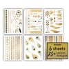 Terra Tattoos Gold Metallic Tattoo Flash Sheets Designs of Feathers, Arrows, Dream Catcher Face Tattoos for Women Waterproof Nontoxic Long Lasting 75+ Designs for Vacation, Festivals Parties - Gold