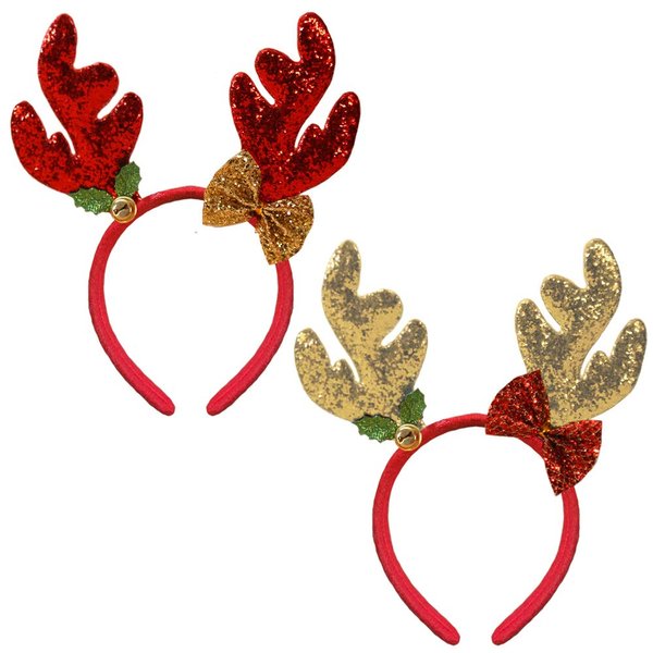 Christmas Reindeer Headband Glitter Reindeer Antlers Headbands Xmas Hair Band Headpiece Women Deer Bow Bell Hairband Hair Hoop Holiday Party Decoration Cosplay Costume Hair Accessories 2 Pack Mixed
