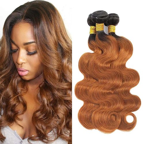 Ombre Brown Bundles 1B/30 Body Wave Human Hair Bundles 16 18 20 inch Two Tone Brown Human Hair Bundles Two Tone Balck Root To Brown Body Wave Bundles Brazilian Virgin Remy Hair Extensions