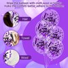 RUMIA Purple Birthday Balloons 24Pcs Purple Black Silver Happy Birthday Latex Balloons Confetti Balloons with Ribbons Set for Girls Women Men Birthday Anniversary Party Decorations Supplies 12 inches