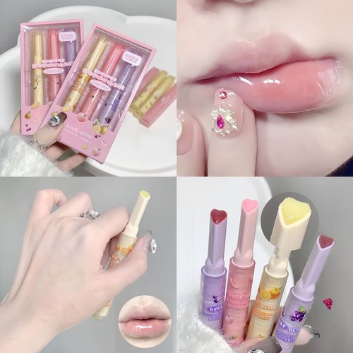 Blopuivo Jelly Lipstick Tinted Lip Gloss Heart Lip Glaze, 3 Colors Lipstick Long Lasting Moisturizing Tinted Lipgloss,Non-sticky,High Pigmented Glossy Lip Gloss