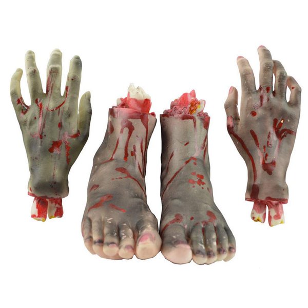 AOBOR Halloween Decoration Haunted House Scary Fake Bloody Broken Severed Hand Body Prank Party Props (2 Pieces Feet & 2 Pieces Hands) (Black)