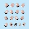French Tip Press on Nails Short Square Fake Nails Black White Star Rhinestones False Nails Design Glossy Full Cover Artificial Nails for Women Charm Manicure Reusable Stick on Nails Glue on Nails