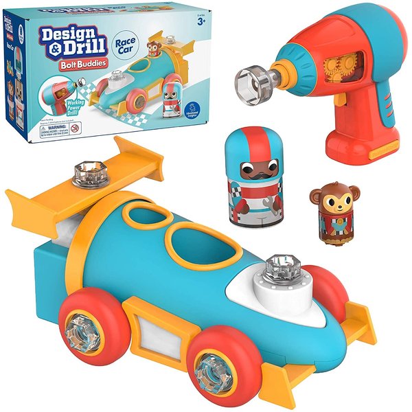 Educational Insights Design & Drill Bolt Buddies Race Car Toy, Take Apart Toy with Electric Drill Toy, STEM Toy, Gift for Boys & Girls, Ages 3+