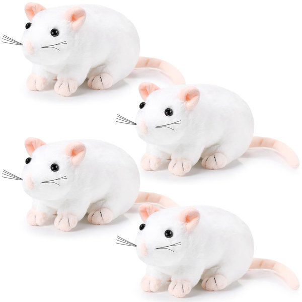 Kasyat 4 Pcs Fake Rat Stuffed Animals 7 Inch Fake Mouse Plush Toys Soft Cuddly Stuffed Mouse Realistic Rat Plushies for Christmas Costume Accessories Birthday Party Favors Prank Props(White)