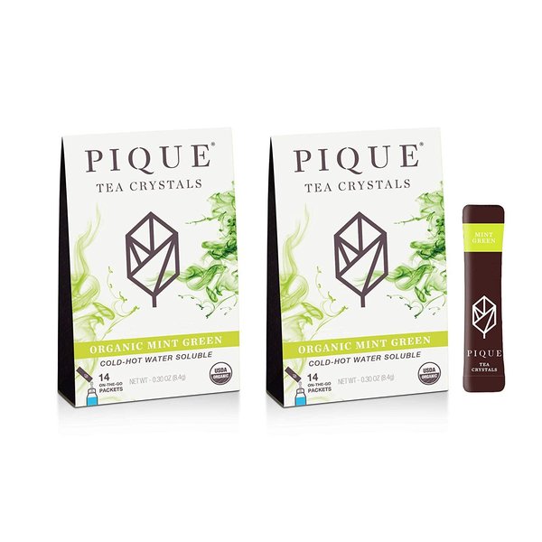 Pique Organic Mint Green Tea Crystals - Support Healthy Digestion, Immunity and Energy. Caffeinated Green Tea with Spearmint - 28 Single Serve Sticks - 28 Single Serve Sticks (Pack of 2)