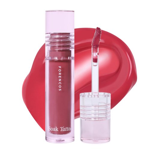 FORENCOS Soak Vegan Lip Tint/Stain, Water Gel Formula, Weightless & Non-sticky Finish, Vivid Color, Smudge-proof, Cruelty-Free, Korean Makeup, Waterproof, 0.11 oz (10 Atti)