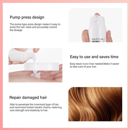 Leave-In Repair Hair Mask, Dry or Damaged Hair Mask Treatment, Repair Traight, Curly, Wavy, Thick, Thin Hair (1PCS, Cream)