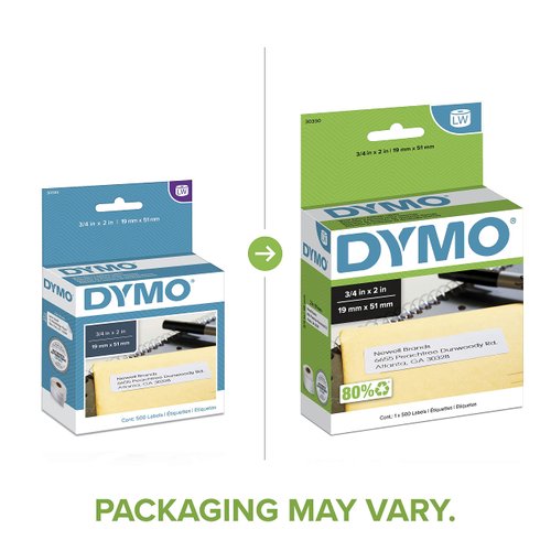 DYMO Authentic LW Return Address Labels, DYMO Labels for LabelWriter Label Printers, White, 3/4" x 2", 1 Roll of 500