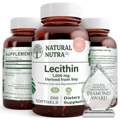 Natural Nutra Soy Lecithin Dietary Supplement, Support Brain Functioning, Liver Performance and Boost Brain Functioning, Gluten-Free,1200 mg, 200 Softgels