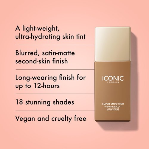 ICONIC LONDON Super Smoother Blurring Skin Tint | Light to Medium Coverage, Hydrating, Ultra-Lightweight Tinted Moisturizer, Cruelty-Free, Vegan Makeup (Neutral Tan) 1.01 Fl oz