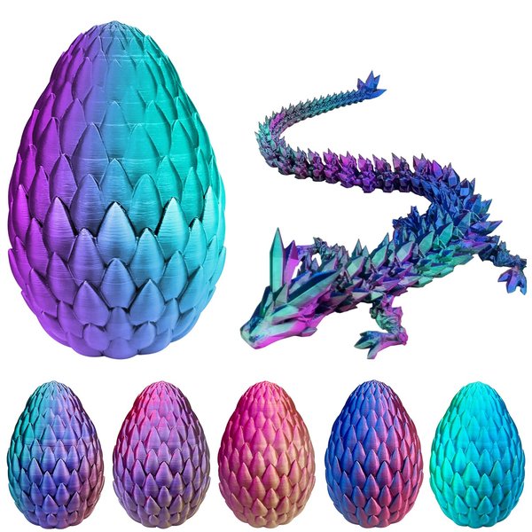 TechHorizonSSU 3D Printed Dragon with Dragon Egg 16.5'' Articulated Dragon Crystal Dragon Fidget Dragon Egg Toys Executive Desk Toys (Blue Burgundy, Dragon & Egg)