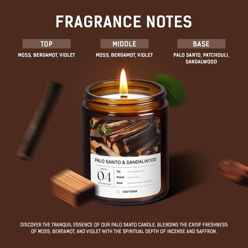 Premium Palo Santo Aromatherapy Candles - 100% Natural Soy Wax for Clean Burning, Relaxing & Purifying Scent, Hand-Poured, Eco-Friendly, Perfect for Meditation, Stress Relief & Home Decor - 8 oz