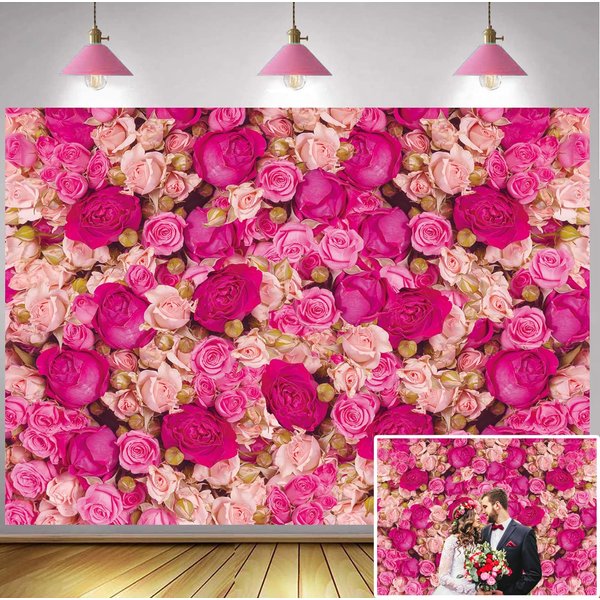 Pink Red Rose Wall Background Spring Party Tea Party Flowers Photography Backdrop Girls Princess Birthday Baby Shower Wedding Valentine's Day Cake Table Decoration Banner (9x6FT(108x72 inch))