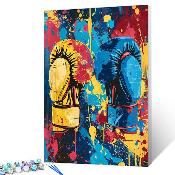 Graffitic Boxing Equipment Paint by Number Extreme Sports DIY Acrylic Paintwork Kit for Adults Beginner Doodle Pop Art DIY Canvas Oil Paintings Arts Craft 16x20 Inch Home Decor Boho Gift(DIY Frame)