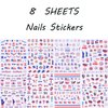 8 Sheets 4th of July Nail Art Stickers American Independence Day Nail Decal Nail Art Decoration Supplies with Flag Star Heart Shape Design 3D Self-Adhesive Nail Sticker for Women Girls