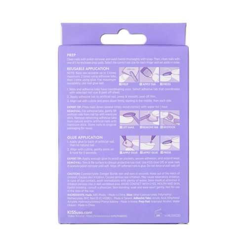 KISS Majestic Press On Nails, Nail glue included, Your Grace', Light Blue, Long Size, Coffin Shape, Includes 30 Nails, 2g glue, 2 Prep Pads, 2 of 24 Adhesive tabs, 2 manicure sticks, Mini file