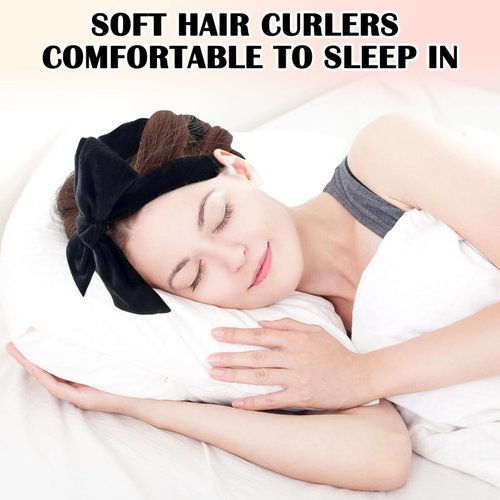 ZILAMPU No Heat Curling Headband, Hair Curlers to Sleep In Overnight Curls Headband, 70" Soft Hair Curler No Heat Wrap for Women Girls Long Wave Curl Hair Rollers, 6 PCS Curling Rod Gifts Set -Black