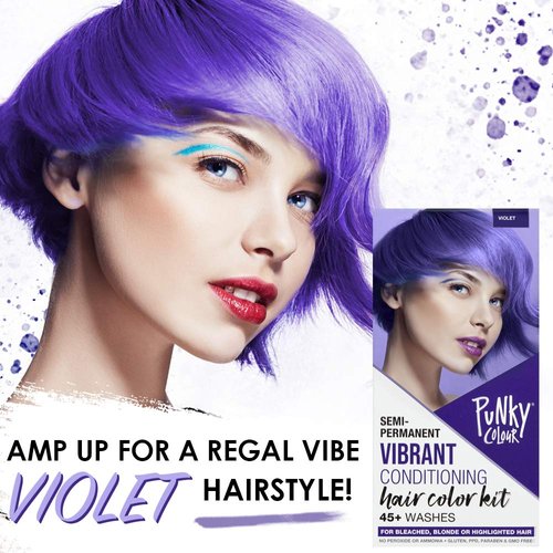 Punky Colour Box Kit Violet - For Bleached, Blonde or Highlighted Hair, Non-Damaging Hair Dye, Vegan, PPD and Paraben Free, Conditions Hair, Vibrant Hair Color, lasts up to 35 washes