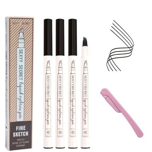 Eyebrow Tattoo Pen FASOTY 4 Pack Black Tat Brow Microblading Eyebrow Pen Waterproof Tattoo Eyebrow Pencil Pen Micro-Fork Tip Applicator Brow Pencil Creates Natural Looking Defined Brows Effortlessly