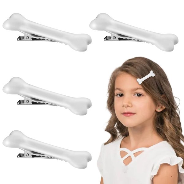 4 Pcs Dog Bone Hair Clips, Bones Alligator Barrette Halloween Hair Pins, Cosplay Party Accessories, Barrettes for Women Girls, Cosplay Costume Party Hair Accessories, Cute Hair Clips (White)