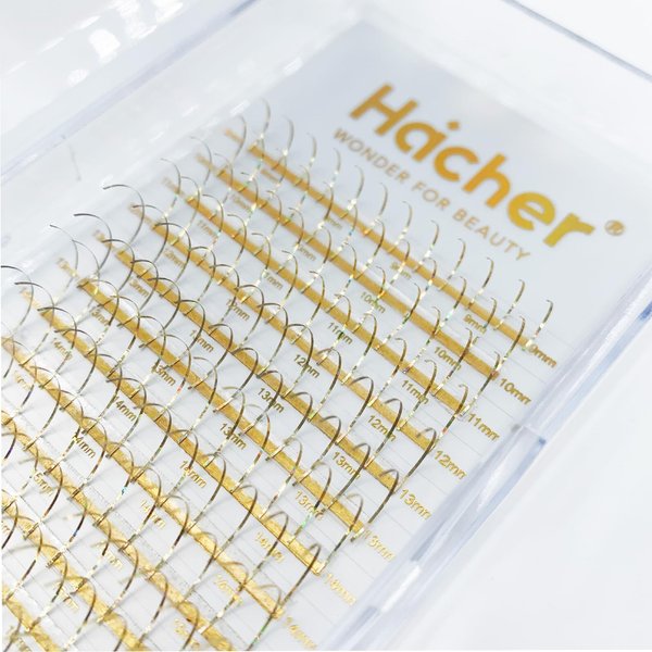 HAICHER Holographic Lash Tinsel, Colored Lash Extensions CC Curl 9-18mm Mixed Lash Trays (Gold, Spike)