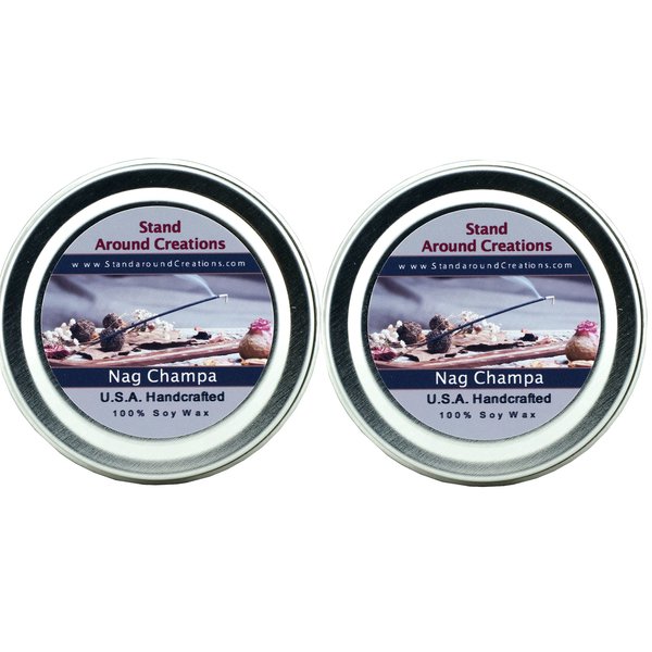 Premium 100% Soy Candles-Set of 2-2oz Tins - Nag Champa:The Aroma of Incense; Patchouli, Sandalwood, and Dragon's Blood Working Together to Create This Wonderful Blend.