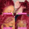 Burgundy Lace Front Wigs Human Hair 180% Density Glueless Wigs Human Hair Pre Plucked 13x4 99j Red Wigs Water Curly Human Hair Lace Front Wigs For Black Women (20 inch)