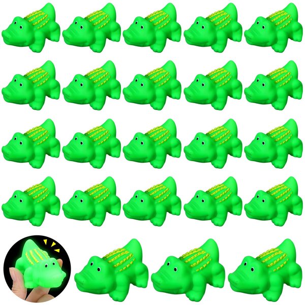 Jenaai 48 Pcs Mini Rubber Crocodile Baby Bath Toys for Girls Boys Luminous Squeaky Alligator Bathtub Toys Glow in The Dark Floating Toys Bulk Light up for Summer Pool Shower Beach Birthday Party
