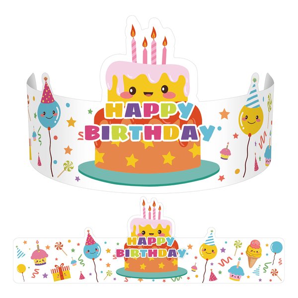 Outus 42 Pack Happy Birthday Crowns for Kids Classroom with Elastic Band for Teachers Students Kindergarten Party (Cute Style)