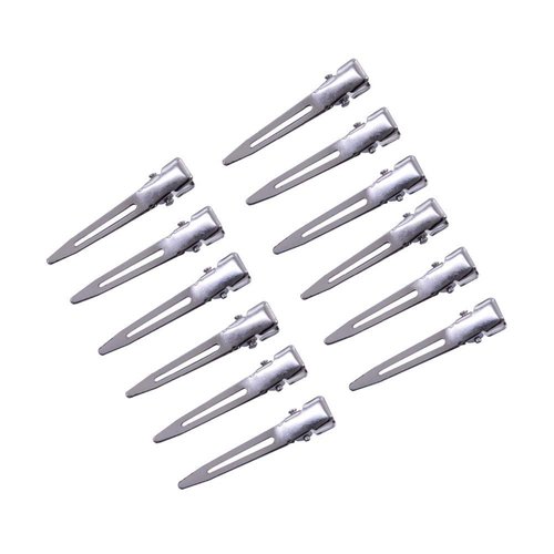 50pcs 1.75 Inches Single Prong Curl Clips Silver Hair Clips Metal Alligator Hair Pins Clips for Hair Extensions
