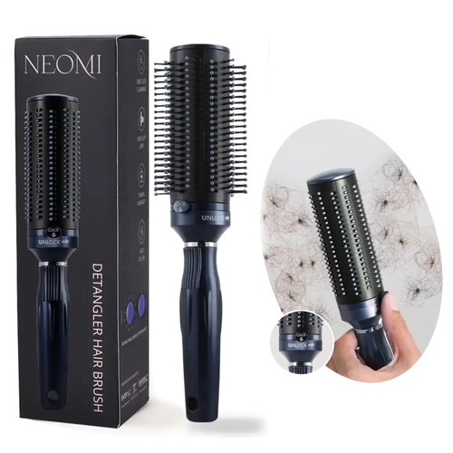Detangler Brush Self Cleaning Easy Clean Roller Retractable Hair Brush for Women Navy Blue Shop LC Patent Pending