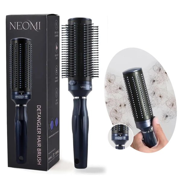 Detangler Brush Self Cleaning Easy Clean Roller Retractable Hair Brush for Women Navy Blue Shop LC Patent Pending