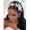 Catery Flower Bride Wedding Headband Silver Hair Vine Crystal Leaf Bridal Headpiece Floral Hair Piece Bridesmaid Wedding Hair Accessories for Women and Girls