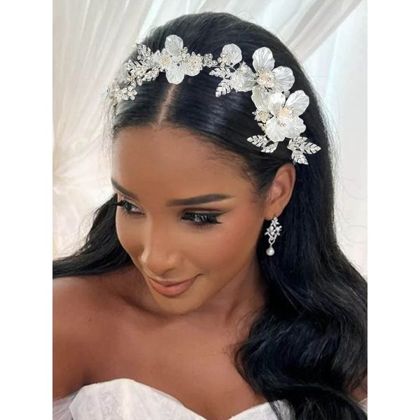 Catery Flower Bride Wedding Headband Silver Hair Vine Crystal Leaf Bridal Headpiece Floral Hair Piece Bridesmaid Wedding Hair Accessories for Women and Girls