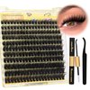 ALICE Fluffy Volume Lash Clusters Kit Lash Extension Kit Thick 3D Wispy DIY Eyelash Extension Kit with 220Pcs Mink Look Individual Lashes, Lash Bond and Remover,Tweezers(10-16mm,0.05D, D Curl)