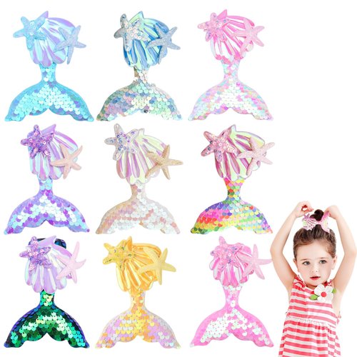 9 Pack Mermaid Hair Clips Cute Starfish Shell Mermaid Princess Hairpins Beach Wedding Alligator Hair Clips Hair Accessories for Women and Girls (9 Styles）