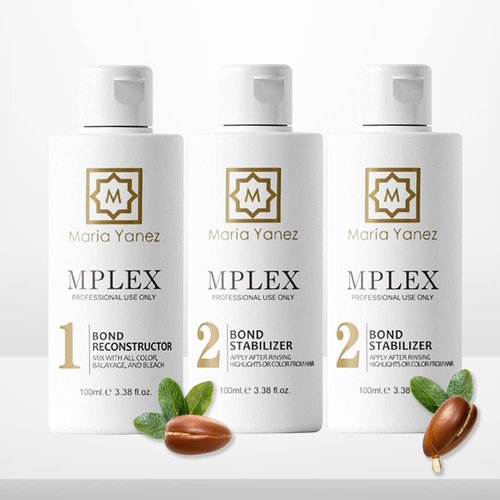 Kit MPLEX 1&2 by Maria Yanez, Hair Treatment, Bond Regenerator & Bond Stabilizer Stylist Kit, Perfect For Use With Color, Lightening, Perm, Straightener, For Professional Use Only, France Technology, 10,14 OZ