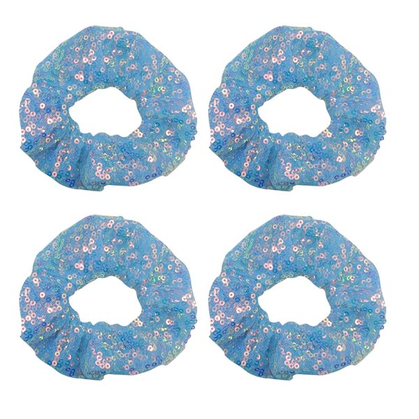 4 Pack Glitter Cheer Mermaid Sequins Hair Scrunchies Scale Hair Ties Hair Eleastic Bands Scrunchy Hair Ties Ropes Ponytail Holders Wrist Cloth Bands for Girls School,Dance,Stage (Blue)