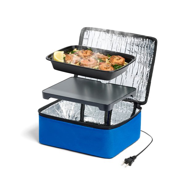 HotLogic Mini Portable Electric Lunch Box Food Heater - Innovative Food Warmer and Heated Lunch Box for Adults Car/Home - Easily Cook, Reheat, and Keep Your Food Warm - Blue (120V)