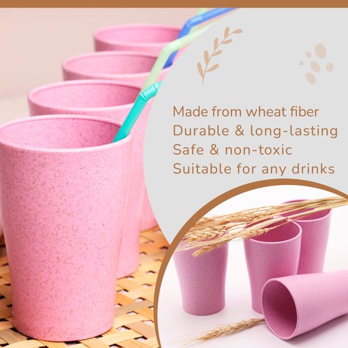Wheat Straw Cups Set of 4 PCS - Lightweight Wheat Straw Fiber Drinking Glasses - Microwave & Dishwasher Safe - Wheat Straw Dinnerware Sets - Reusable Drinking Cups - Wheat Straw Fiber Cups Set