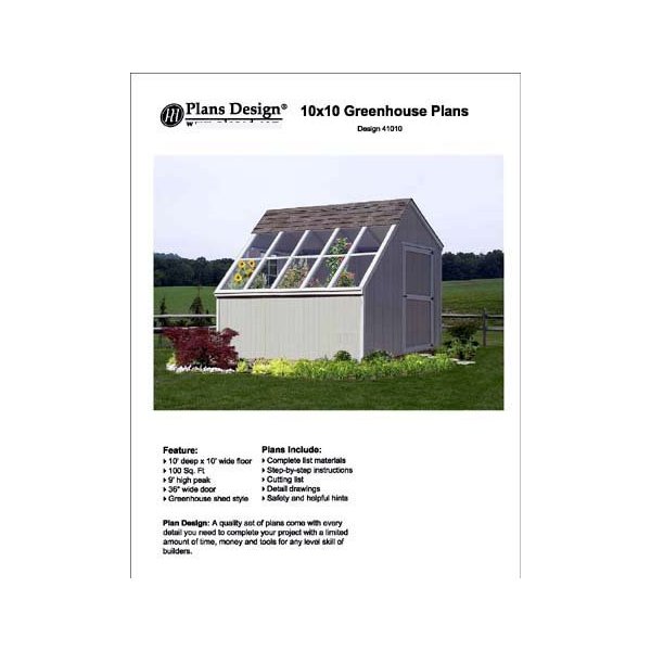 10' x 10' Backyard Storage Shed/Garden Greenhouse Project Plans, 41010