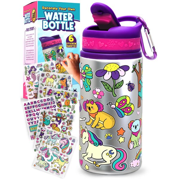 PURPLE LADYBUG Decorate Your Own Water Bottle for Girls with Trendy Stickers - 5 6 7 8 Year Old Girl Birthday Gift, Little Girl Gifts, 5 Year Old Girl Gift, Christmas Gifts for Kids